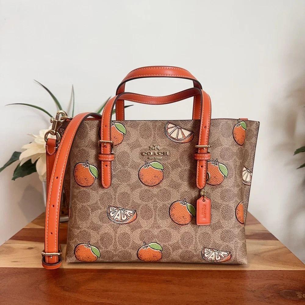 NWT COACH Mollie‎ Tote Bag 25 In Signature Canvas With Orange Print